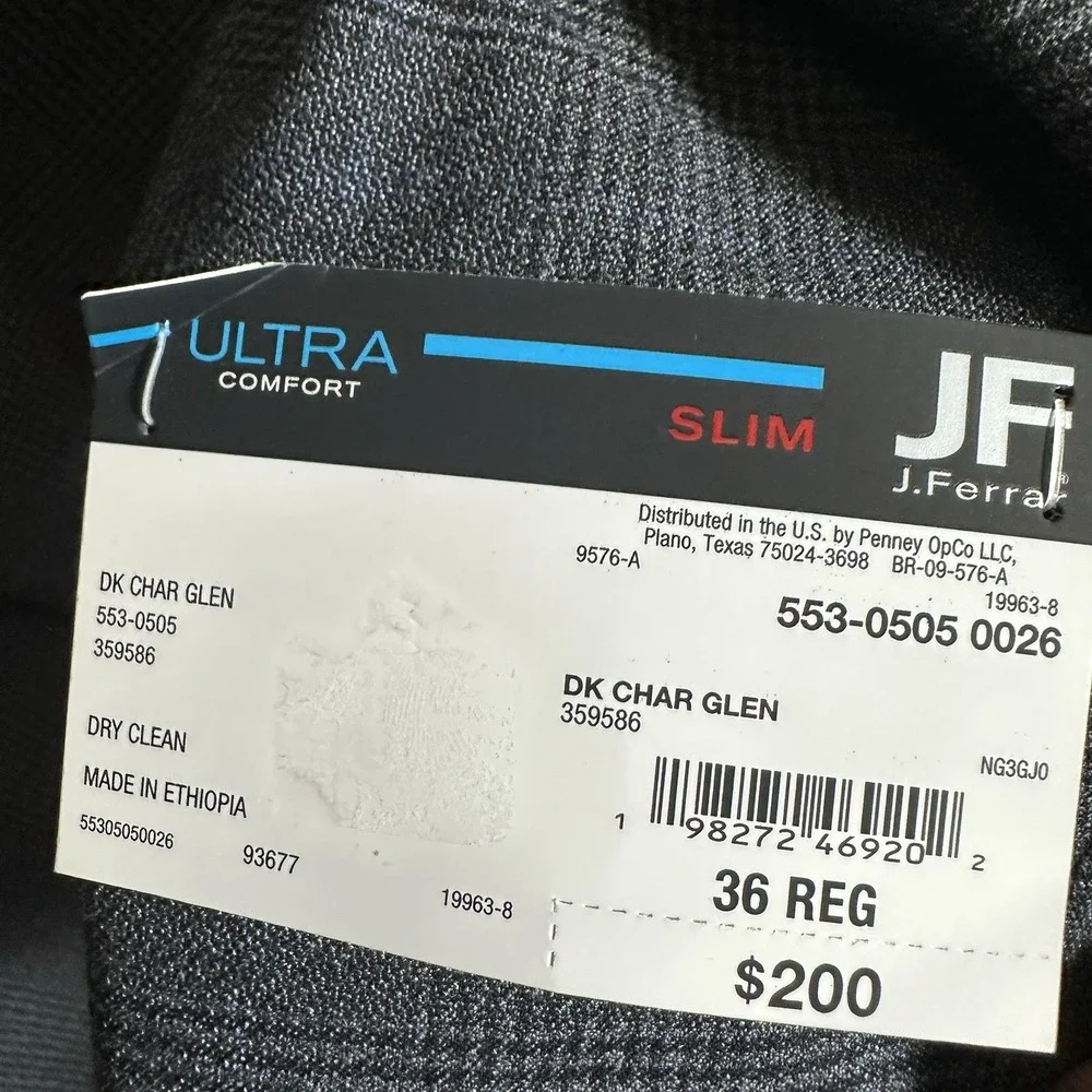 J Ferrar Mens 36‎ R Suit Jacket Slim Fit Charcoal Ultra Comfort Stretch Formal